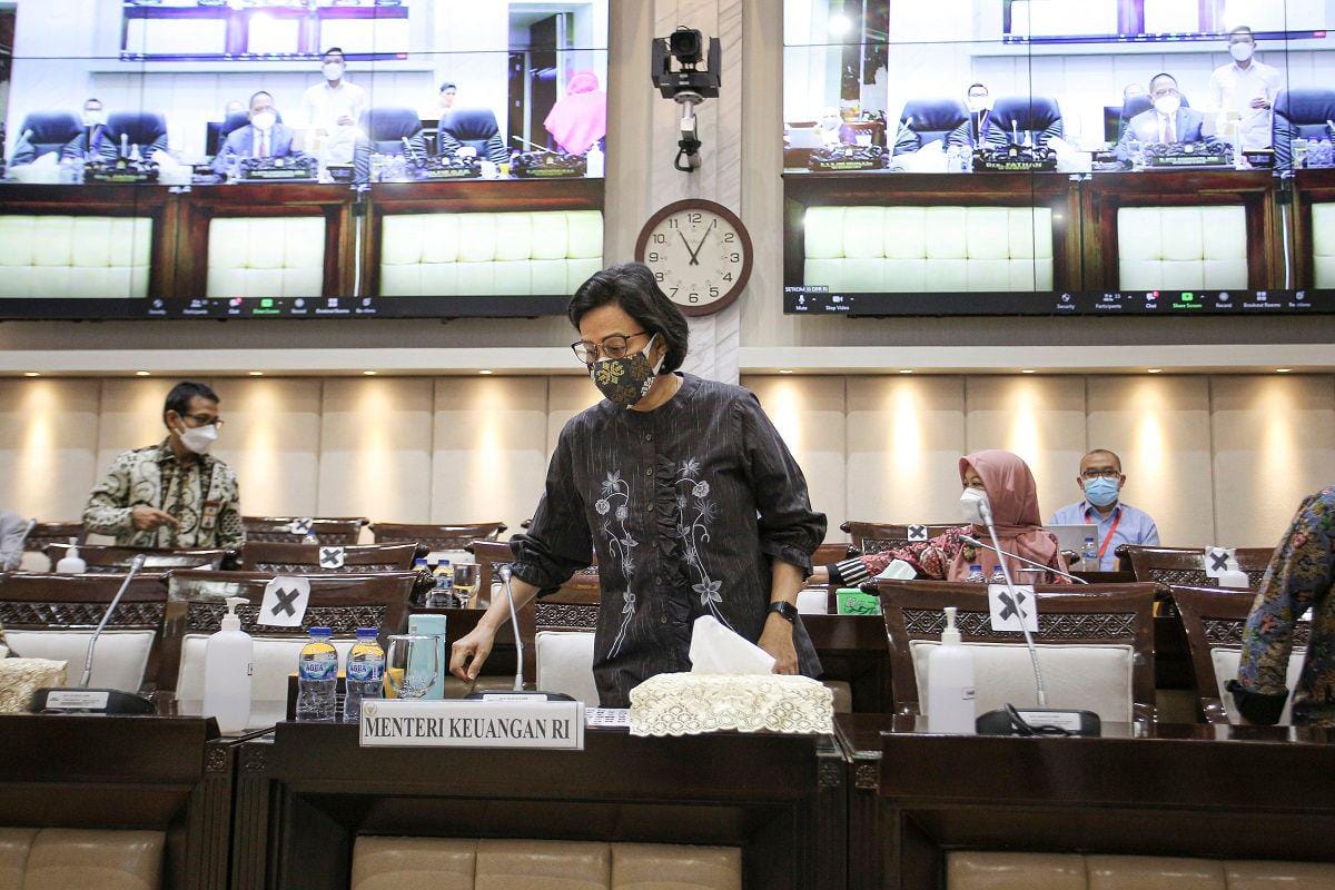 Menteri Keuangan Sri Mulyani Indrawati di Komisi XI DPR, Jakarta, Rabu (22/9/2021). ANTARA FOTO/Dhemas Reviyanto/wsj