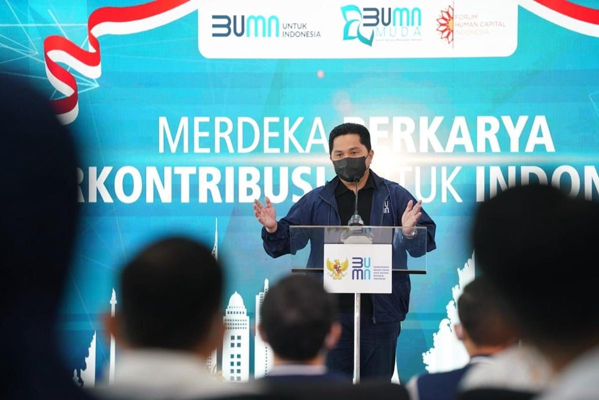 Menteri BUMN, Erick Thohir dalam kick-off program mentorship pada Rabu (25/8). (dok. BUMN Muda)